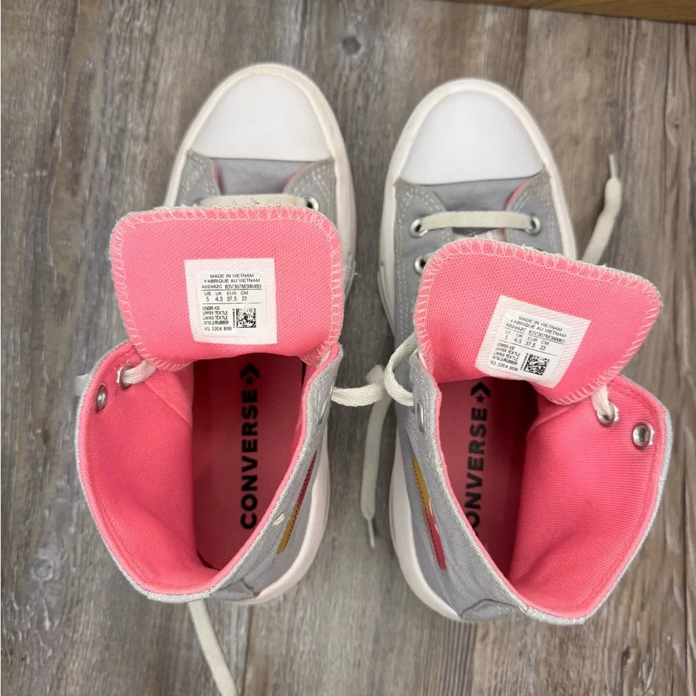 Converse All Star Chuck Taylor Grey Pink Canvas High Top Platform Shoes Kids 5